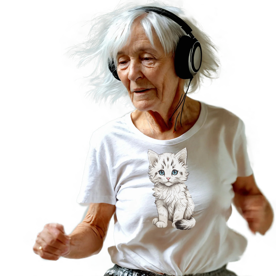 Old lady with cute kitten t-shirt